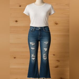 BKE Parker High Rise Flare Jeans Women’s 27x31 Distressed Raw Hem Dark Wash